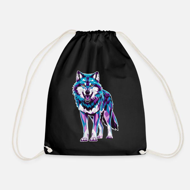 Low Poly Wolf - Geometrische Kunst in Blau und - Turnbeutel - Schwarz
