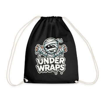 Halloween Shirt with Mummies and "Under Wraps" Text - Drawstring Bag - black - Front