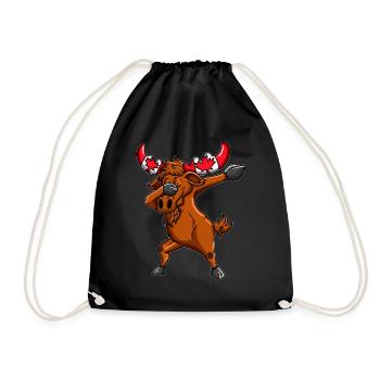 Canadian Moose with Canada Flag Dab Dabbing - Drawstring Bag - black - Front