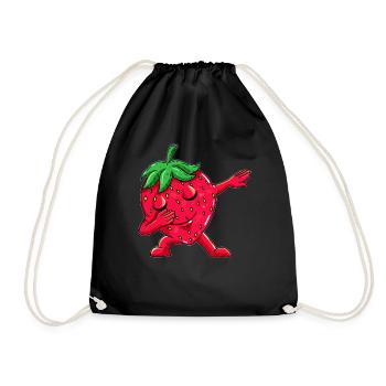 Obst Erdbeeren tanzt Dabbing Dab tanz Kinder - Turnbeutel - Schwarz - Vorne