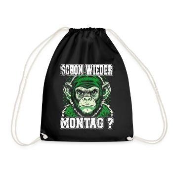 Schon wieder Montag? Lustiges Affen Design - Turnbeutel - Schwarz - Vorne