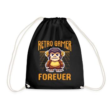 Retro Gamer Forever Lustiger Pixel Art Affe - Turnbeutel - Schwarz - Vorne