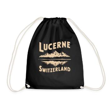 Lucerne Switzerland Souvenir Mountains Lake - Drawstring Bag - black - Front