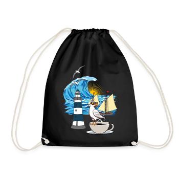 maritim Nordsee Ostsee Möwe Kaffeetasse Ahoi - Turnbeutel - Schwarz - Vorne