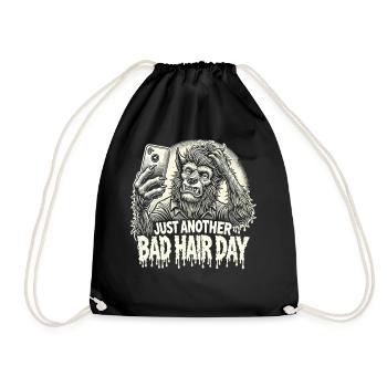 Cartoon Werewolf T-Shirt - Bad Hair Day - Drawstring Bag - black - Front