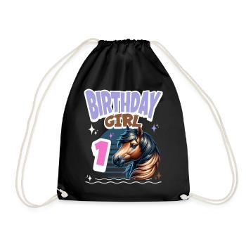Pferd 1. Geburtstag Mädchen Kinder - Turnbeutel - Schwarz - Vorne