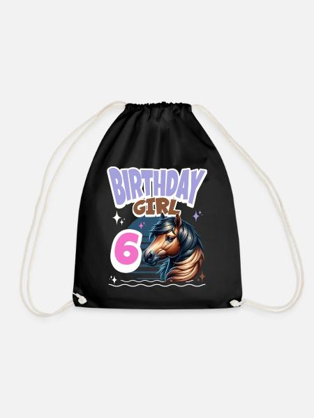 Pferd 6. Geburtstag Mädchen Kinder - Turnbeutel - Schwarz