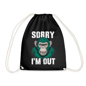Grumpy Funny Monkey "Sorry I'm Out" - Drawstring Bag - black - Front