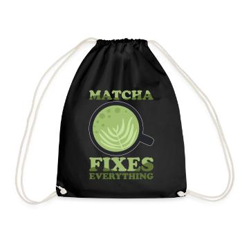 Japanischer Matcha Tee Grüntee Matcha Latte - Turnbeutel - Schwarz - Vorne