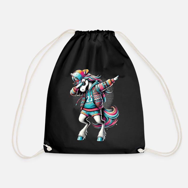 Cooles Einhorn Dabbing Shirt für Mädchen - Turnbeutel - Schwarz