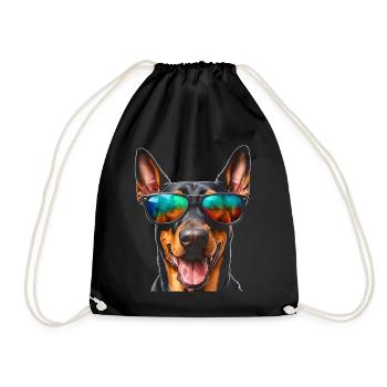 Doberman Sunglasses Dog Funny Design Print - Drawstring Bag - black - Front