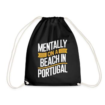 Mentally On A Beach In Portugal Souvenir - Drawstring Bag - black - Front