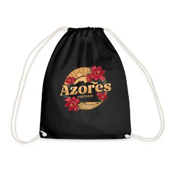 Azores Portugal Souvenir with Flowers and - Drawstring Bag - black - Front