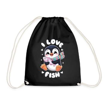 Mignon pingouin kawaii amateur de poissons - J’adore - Sac de sport léger - noir - Devant