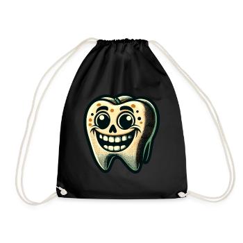 Halloween Zahnhygiene Lustiger Zombie Zahn - Turnbeutel - Schwarz - Vorne