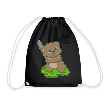 Bear Baseball Baseball Bat - Drawstring Bag - black - Front