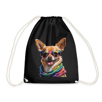 Chihuahua Sunglasses Dog Funny Design Print - Drawstring Bag - black - Front