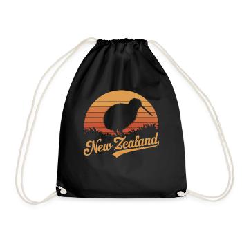 New Zealand Souvenir Kiwi Silhouette Retro Design - Drawstring Bag - black - Front