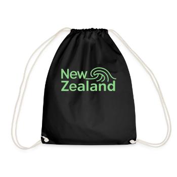 New Zealand Souvenir - Welle und Schriftzug - Turnbeutel - Schwarz - Vorne
