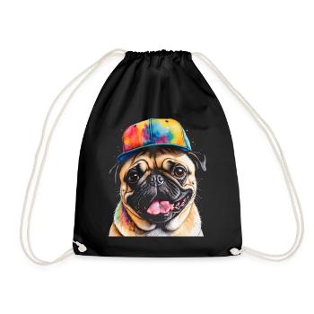 Carlin Snapback Cap Chien Coloré Drôle Design Imprimer - Sac de sport léger - noir - Devant