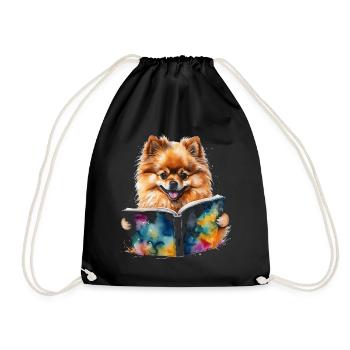 Poméranien Poméranien Livre de lecture Imprimé de chien - Sac de sport léger - noir - Devant