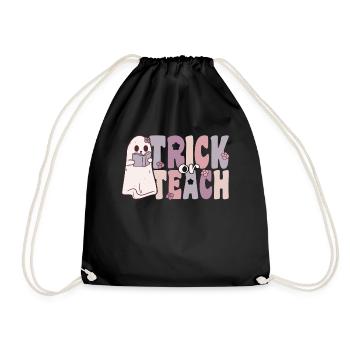 trick or teach groovy ghost with vintage flowers - Drawstring Bag - black - Front