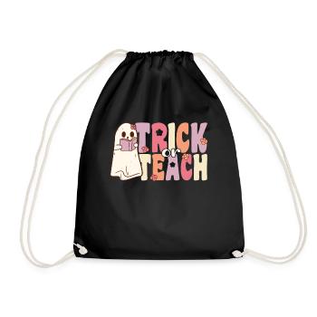 trick or teach groovy ghost with vintage flowers - Drawstring Bag - black - Front