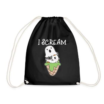 Cat Halloween Ghost I Scream Ice Cream Pun - Drawstring Bag - black - Front