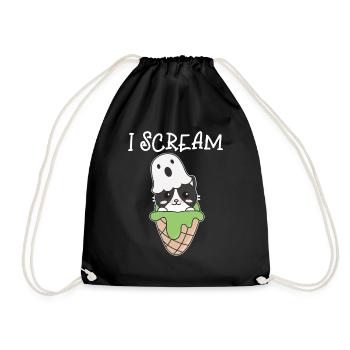 Cat Halloween Ghost I Scream Ice Cream Pun - Drawstring Bag - black - Front