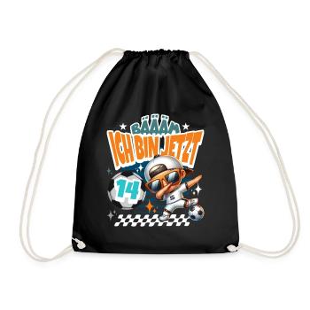 Fußball 14. Geburtstag Bääm Ich Bin Jetzt 14 - Turnbeutel - Schwarz - Vorne