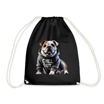 Funny English Bulldog Animal Lover Chilling - Drawstring Bag - black - Front