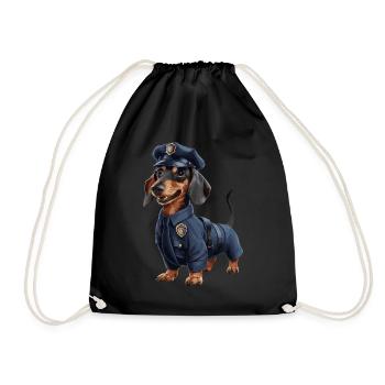 Dachshund In Costumes As A Policeman - Drawstring Bag - black - Front