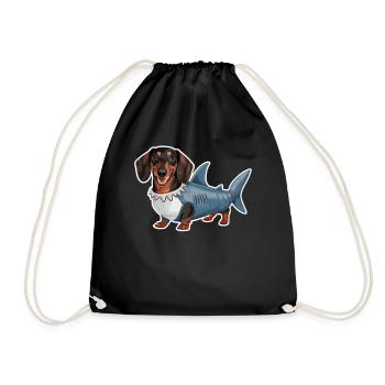 Dachshund In Costumes Funny Shark - Drawstring Bag - black - Front