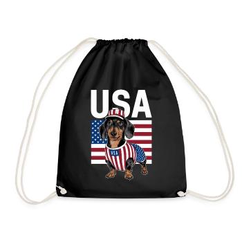 Dachshund In Costumes United States Flag - Drawstring Bag - black - Front