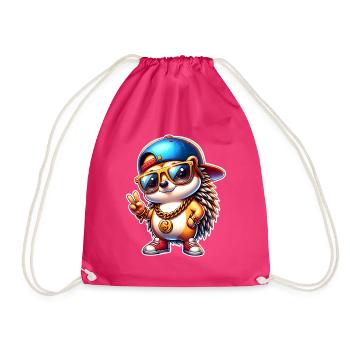 Hedgehog Cool Gold Chain - Drawstring Bag - fuchsia - Front