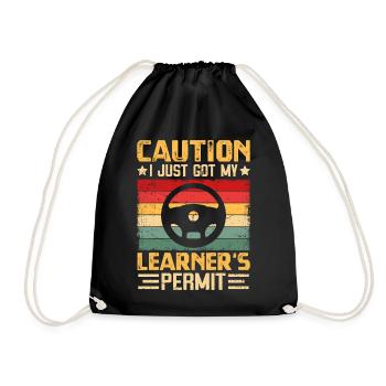 Caution I Just Got My Learner's Permit Funny - Drawstring Bag - black - Front