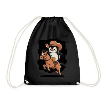 Cowboy Penguin Rides On A Horse - Drawstring Bag - black - Front