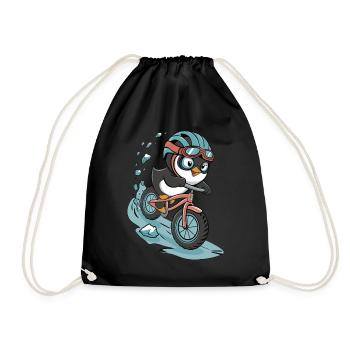 Cycling penguin in action - Drawstring Bag - black - Front