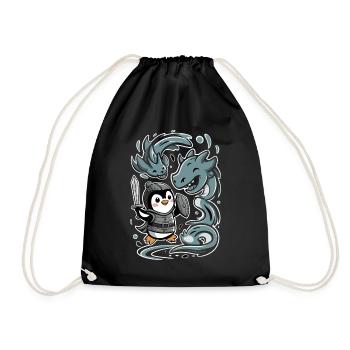 Cute Knight Penguin with Dragon Friends - Drawstring Bag - black - Front