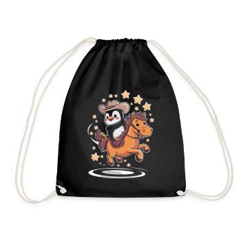 Pinguin Mit Cowboyhut Auf Einem Pony - Turnbeutel - Schwarz - Vorne
