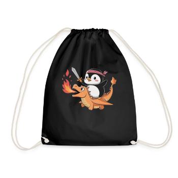 Pingouin chevauche un dragon de feu avec une épée - Sac de sport léger - noir - Devant