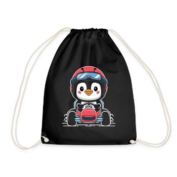 Süßer Rennfahrer Pinguin im Go-Kart - Turnbeutel - Schwarz - Vorne