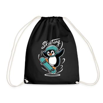 Penguin Skating Adventurer - Drawstring Bag - black - Front