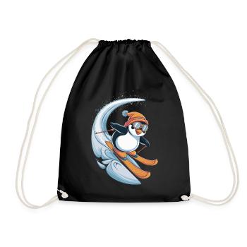 Penguin Skiing Fun Winter - Drawstring Bag - black - Front