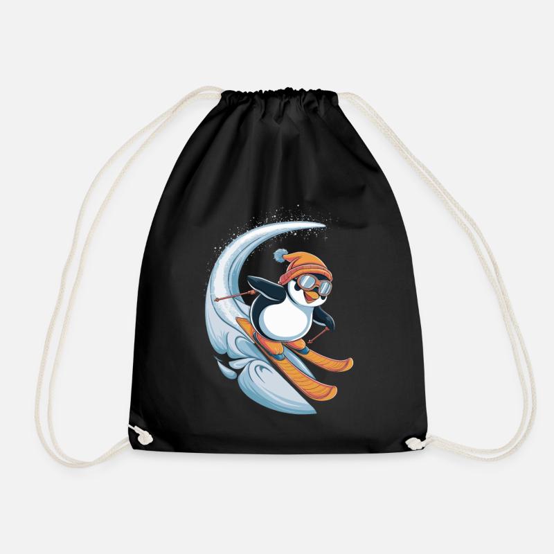 Pinguin Skifahren Spaß Winter - Turnbeutel - Schwarz