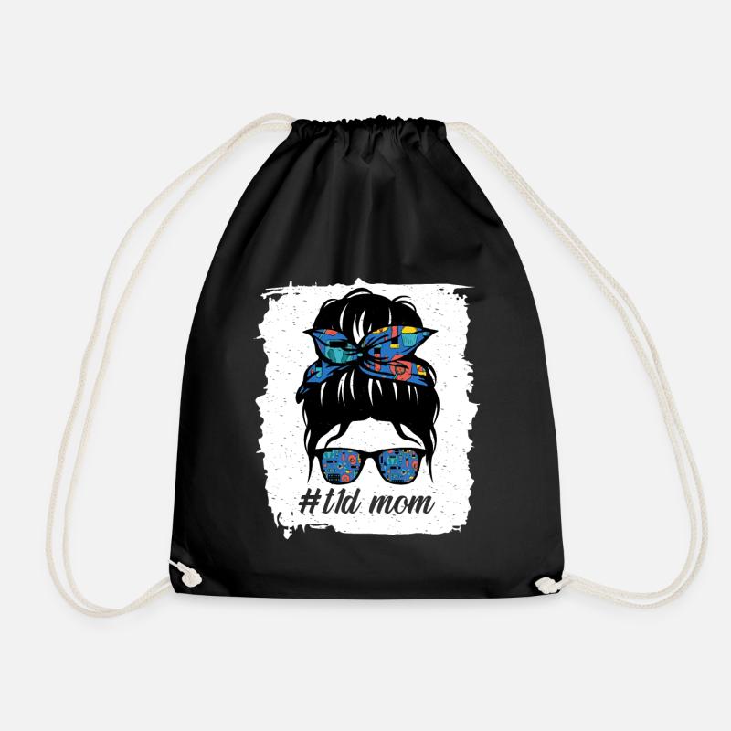 T1D Mama Blau und Grau Band Messy Bun Juvenil - Turnbeutel - Schwarz