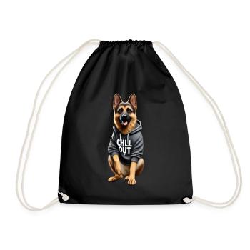 Funny German Shepherd Chill Out Chill - Drawstring Bag - black - Front