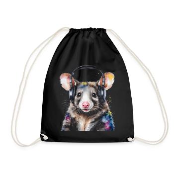 Opossum Kopfhörer Bunt Tier Design Print - Turnbeutel - Schwarz - Vorne