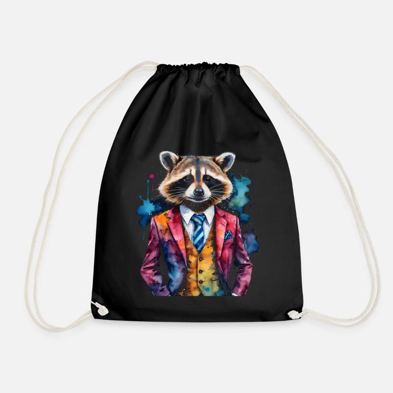 Waschbär Anzug Bunt Tier Design Print - Turnbeutel - Schwarz