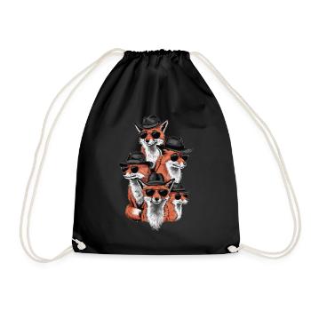 Artistic fox design with cool foxes - Drawstring Bag - black - Front